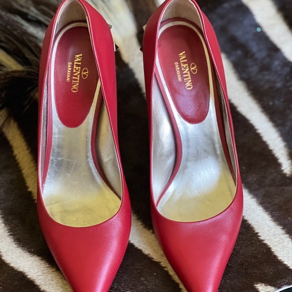 Valentino Shoes - Valentino  Red Studded Stiletto's Size 39 with Shoe Cover Bags